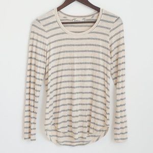 Beige Grey Stripe Long Sleeve Tee